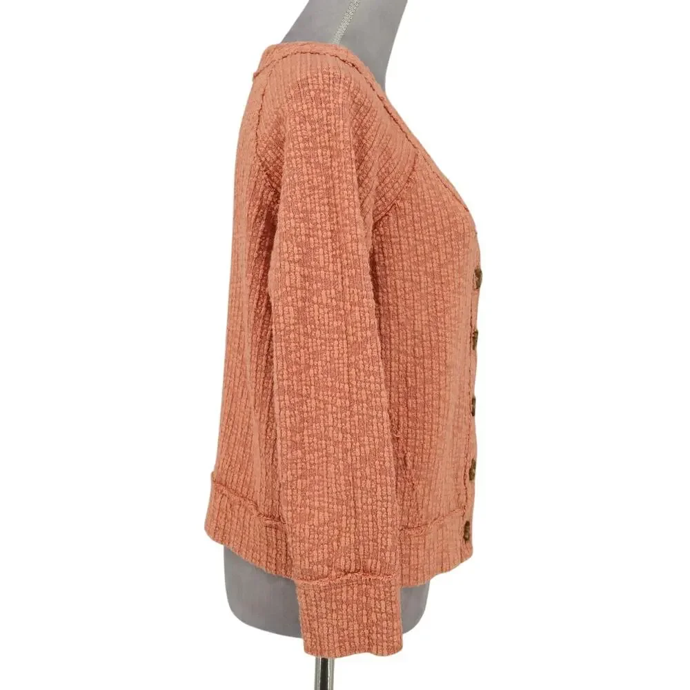 Two by Vince Camuto Sweater Womens Small Orange Cardigan Stretch Cotton V Neck